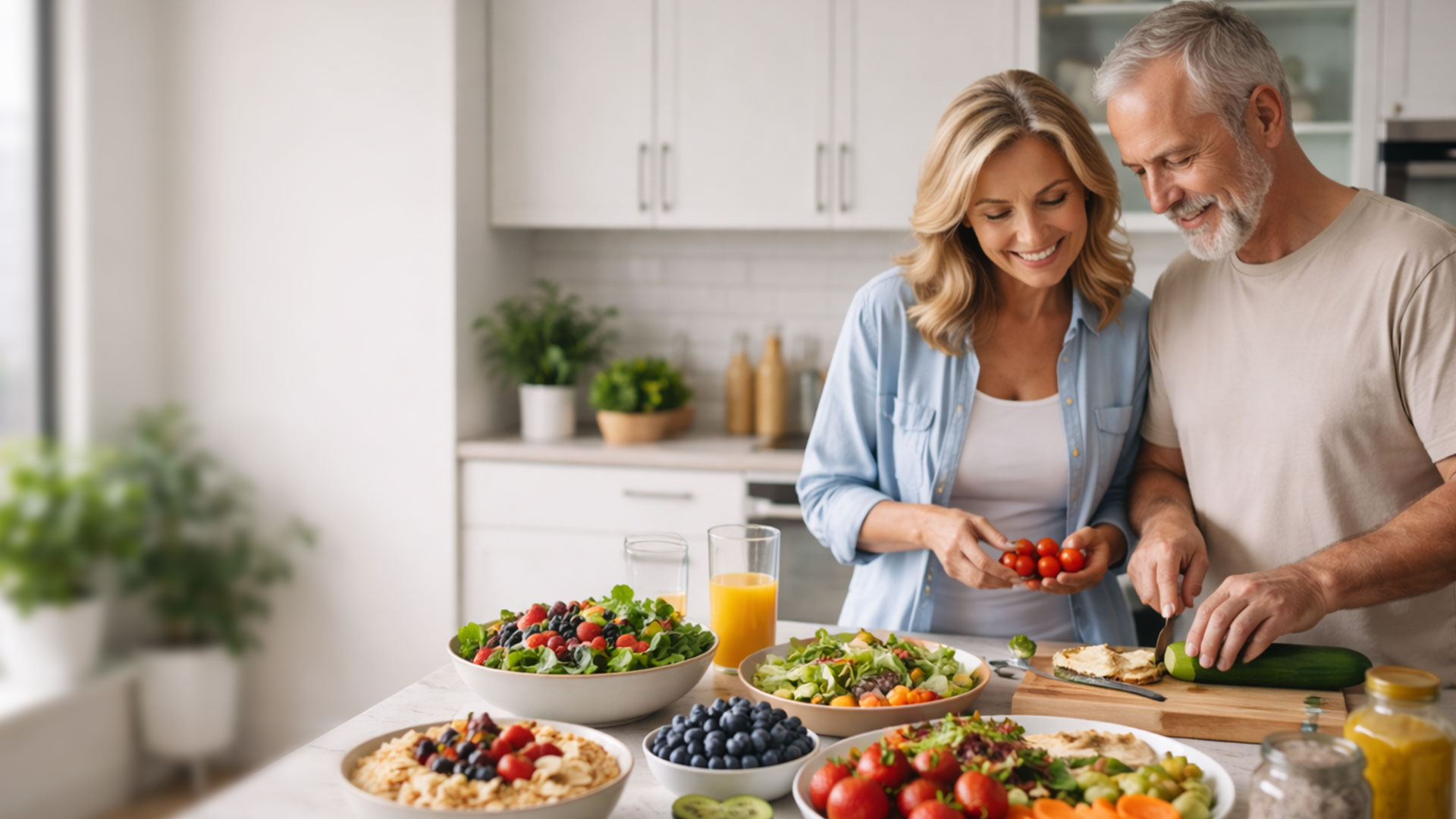 Couple preparing healthy food together